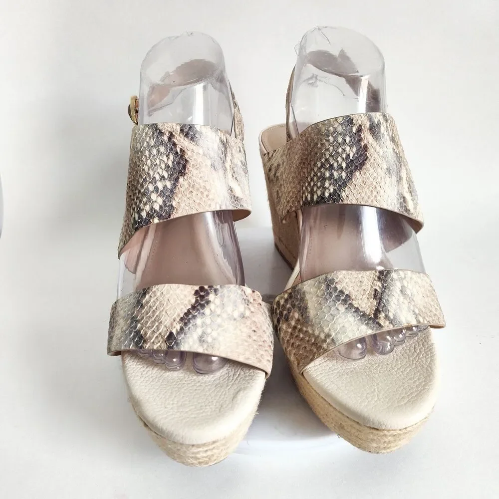 Antonio‎ Melani Espadrille Snakeprint Leather Neutral Wedge Platform Sandals 9.5